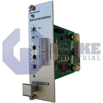 VT 1610-3X/1/4WRD16-3X | The VT 1610-3X/1/4WRD16-3X is a servo amplifier card manufactured by Bosch Rexroth Indramat. This unit is in the 30 to 39 series designation, operates with a +/- 15V supply voltage amd < 200 mA power supply current. Dimensions and other specifications are factory assigned and can be inquired. | Image
