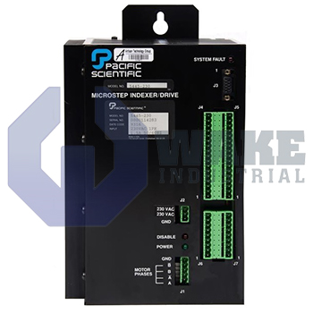 5445-230 | 5000 Series Stepper Motor Drive manufactured by Pacific Scientific. This Stepper Motor Drive features a Functionality & Drive Configuration of Indexer with PacSci Stepper Basic programming language, Integral power supply and a Power Level of 7.1 A peak, (6000 family only), 5 A rms 65 Vdc with integral power supply, 18 - 75 Vdc with user provided power supply. | Image