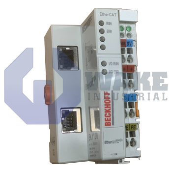 BK1150 | BK1150 is an EK1xxx series EtherCAT coupler manufactured by Beckhoff. This coupler weighs approx. 110 g, and operates with 100 Mbit/s data transfer rates and 24 V DC power supply. | Image