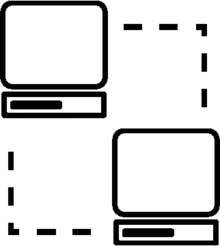 two computers connected by dotted lines representing them communicating