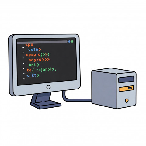 a monitor displaying code connected to a pc