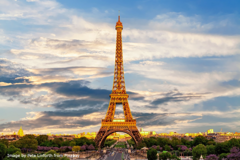 The image shows a squared shot of the Eiffel Tower.