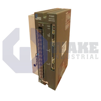 PCE835-001-T | PC/PCE800 Series Servo Drive manufactured by Pacific Scientific. This Servo Drive features a Power Level of 7.5A RMS cont. @ 40 degrees C, 22.5A RMS peak along with a Command Interface Designation of SERCOS Network. | Image