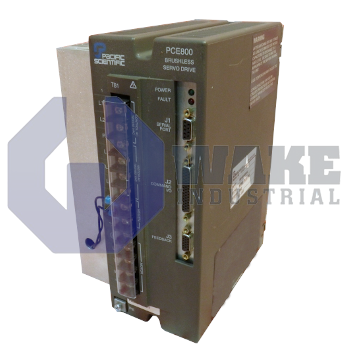 PCE843-001-N | PC/PCE800 Series Servo Drive manufactured by Pacific Scientific. This Servo Drive features a Power Level of 3.75A RMS cont. @ 40 degrees C, 7.5A RMS peak along with a Command Interface Designation of SERCOS Network. | Image