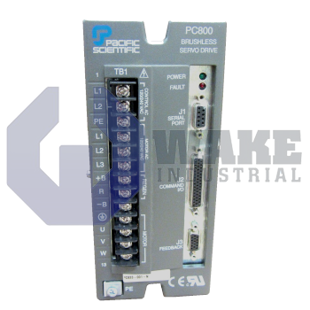 PCE843-001-F | PC/PCE800 Series Servo Drive manufactured by Pacific Scientific. This Servo Drive features a Power Level of 3.75A RMS cont. @ 40 degrees C, 7.5A RMS peak along with a Command Interface Designation of SERCOS Network. | Image