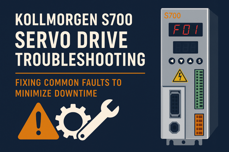 Image that reads "Kollmorgen s700 servo drive troubleshooitng. Fixing common faults to minimize downtime"