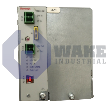 VAU01.1U-024-024-240-NN | VAU01.1U-024-024-240-NN is a VAU series Uninterruptible Power Supply Unit Manufactured by Bosch Rexorth. This unit operated with 24 V DC input and output voltage, current consumption of 12 A, and max current output of 10 A. | Image