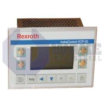VCP02.1BRN-RS-NN-PW | The VCP02.1BRN-RS-NN-PW screen panel is manufactured by Bosch Rexroth Indramat. This panel operates with 24 V DC supply voltage, 256 KByte Flash application memory, 11 Keys, and a maximum voltage of 30.2 V. | Image