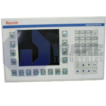 VCP20.1BUN-768PB-NN-PW | The VCP20.1BUN-768PB-NN-PW screen panel is manufactured by Bosch Rexroth Indramat. This panel operates with 24 V DC supply voltage, 3 MB application memory, 40 Keys, and a maximum voltage of 30 V. | Image