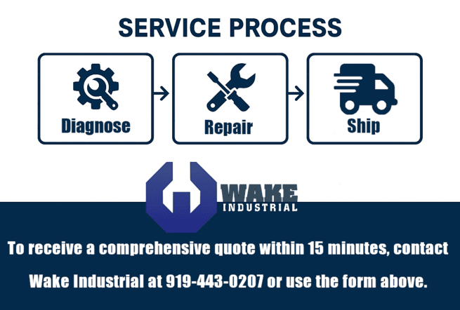This is an image summarizing the Wake Industrial repair process into 3 easy steps.
