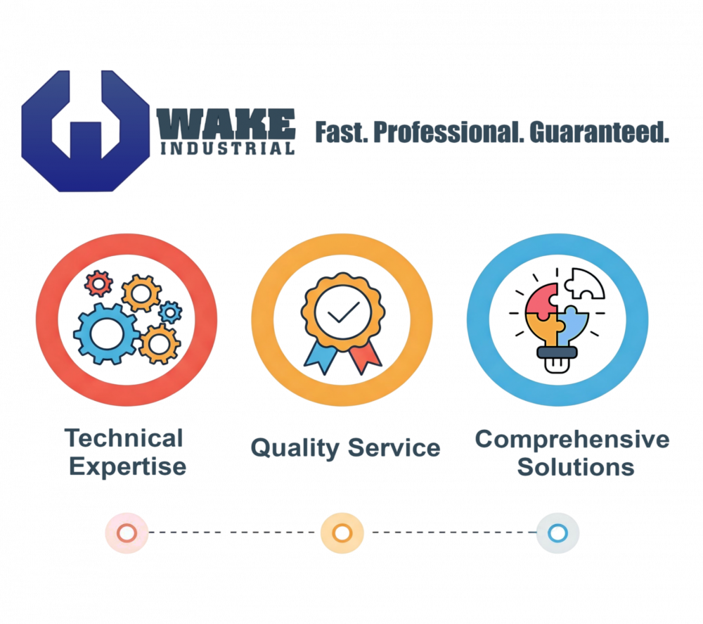 This is a banner regarding Wake Industrial services. It's very colorful and fun.